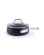 image shows All-Clad HA1 Expert Hard Anodized Nonstick Sauce Pan with Lid | 2.5 Quart against a blank, white background