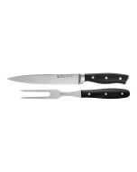 image shows Henckels Forged Accent 2-Piece Carving Set | Matte Black against a blank, white background
