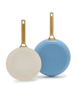 image shows GreenPan Reserve 10" & 12" Fry Pan Set | Sky Blue against a blank, white background