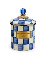 image shows MacKenzie-Childs Royal Check 38oz Small Canister against a blank, white background