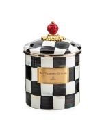 image shows MacKenzie-Childs Courtly Check 38oz Small Canister against a blank, white background