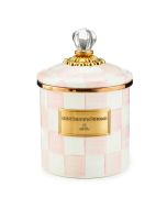 image shows MacKenzie-Childs Rosy Check 38oz Small Canister against a blank, white background