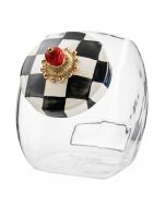 image shows MacKenzie-Childs Cookie Jar with Courtly Check Lid against a blank, white background