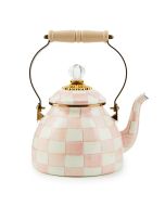 image shows MacKenzie-Childs Rosy Check 2 Qt. Tea Kettle  against a blank, white background