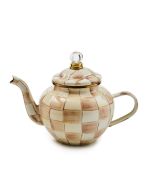 image shows MacKenzie-Childs Mocha Check 4-Cup Teapot against a blank, white background