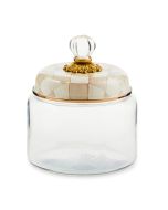 image shows MacKenzie-Childs Mocha Check 48oz Small Kitchen Canister against a blank, white background