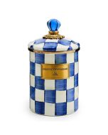 image shows MacKenzie-Childs Royal Check 1.5 Qt. Medium Canister against a blank, white background