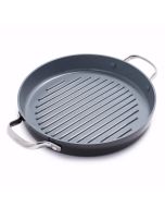 image shows GreenPan Valencia Pro 11" Round Grill Pan against a blank, white background