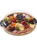 image shows Farberware Build-A-Board 1-Comparent 14" Round Travel Charcuterie Board | Bamboo  against a blank, white background