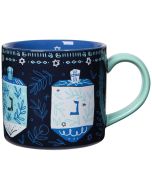image shows Danica Jubilee Hanukkah 14oz Mug in a Box | Dreidels  against a blank, white background