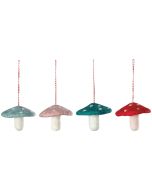 image shows Danica Jubilee 4-Piece Christmas Tree Ornaments | Mushroom Gems Felt against a blank, white background