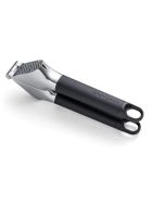 image shows Click Clack Garlic Press | Grey/Chrome against a blank, white background