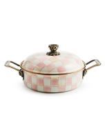 image shows MacKenzie-Childs Rosy Check 3 Qt. Casserole  against a blank, white background