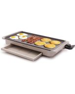 image shows GreenPan Advanced Griddle with Warming Drawer | Clay  against a blank, white background