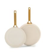 image shows GreenPan Reserve Pro 10" & 12" Fry Pan Set | Cream against a blank, white background