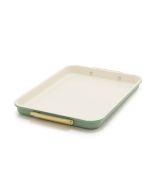  image shows GreenPan Reserve Healthy Ceramic Nonstick Bakeware Quarter Sheet Pan | Sage against a blank, white background