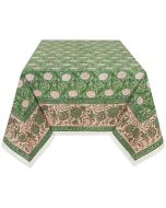 image shows Danica Heirloom 60" x 90" Block Print Tablecloth | Peony  against a blank, white background
