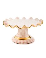 image shows MacKenzie-Childs Rosy Check Ceramic Fluted Cake Stand against a blank, white background