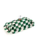 image shows MacKenzie-Childs Emerald Check Butter Box against a blank, white background