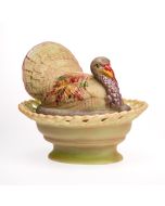 Mosser Glass 8" Covered Turkey - Jadeite Antique Pine & Berry