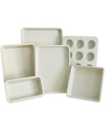 image shows USA Pan 6-Piece Ceramic Nonstick Bakeware Set | Vanilla  against a blank, white background