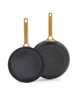  image shows GreenPan Reserve Pro 10" & 12" Fry Pan Set | Black against a blank, white background