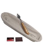 image shows Sassafras Proofing Basket Oblong with Cloth Liner, Lame & Dough Rising Cloth against a blank, white background  
