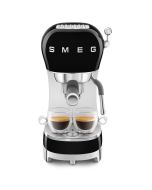  image shows SMEG 50's Retro Style Aesthetic Espresso Coffee Machine | Black against a blank, white background