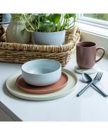 Everything Kitchens Modern Flat 16-Piece Dinnerware Set | Beige, Terracotta, Stone Gray, Brown