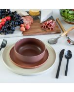 Everything Kitchens Modern Flat 12-Piece Dinnerware Set | Beige, Terracotta, Brown
