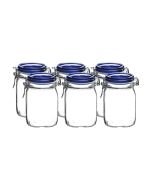 Bormioli Rocco 1L Swing Top Glass Fido Canning Jars - Blue Lid | 6-pack