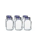 Bormioli Rocco 2L Swing Top Glass Fido Jars - Blue Lid | 6-pack