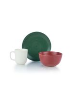 Everything Kitchens Modern Colorful Neutrals - Rippled 12-Piece Christmas Morning Breakfast Set - Matte | Green, Red, Ivory
