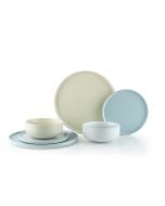 Everything Kitchens Modern Flat 24-Piece Dinnerware Set | Dusty Blue, Stone Gray, Beige
