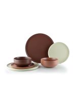 Everything Kitchens Modern Flat 24-Piece Dinnerware Set | Beige, Terracotta, Brown
