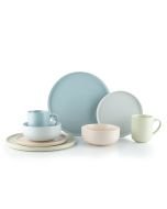 Everything Kitchens Modern Flat 32-Piece Dinnerware Set | Beige, Soft Pink, Stone Gray, Dusty Blue