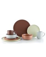 Everything Kitchens Modern Flat 32-Piece Dinnerware Set | Beige, Terracotta, Stone Gray, Brown
