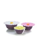 Mosser Glass Mixing Bowl Set with Silicone Lids | Eggplant & Daisies