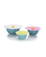 Mosser Glass Mixing Bowl Set with Silicone Lids | Georgia Blue & Daisies