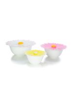 Mosser Glass Mixing Bowl Set with Silicone Lids | White & Daisies