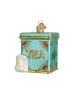 image shows Old World Christmas Ornament | Tea Tin against a blank, white background