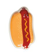 image shows Danica Jubilee Hot Dog Shaped Dish | Funny Food against a blank, white background
