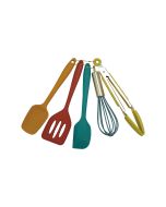 image shows Hazel Mazel Silicone & Metal Utensil Set | Set of 5 against a blank, white background