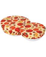 image shows Now Designs by Danica Bowl Covers (Set of 2) | Heirloom Tomatoes against a blank, white background  