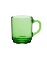 image shows Duralex Versailles 6-Piece 8.75oz Stackable Glass Mugs | Green against a blank, white background