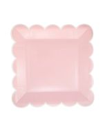 image shows My Mind's Eye 8-Piece 9" Scalloped Square Paper Plates | Pink against a blank, white background