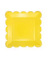  image shows My Mind's Eye 8-Piece 9" Square Paper Plates | Yellow Scalloped against a blank, white background
