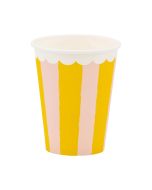 image shows My Mind's Eye 8-Piece Striped Party Cups | Yellow & Pink  against a blank, white background