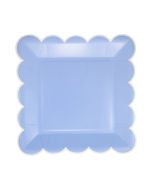 image shows My Mind's Eye 8-Piece 9" Scalloped Square Paper Plates | Blue against a blank, white background