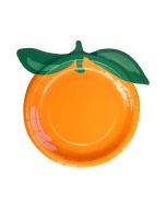 image shows My Mind's Eye 8-Piece Orange Shaped Paper Plates  against a blank, white background